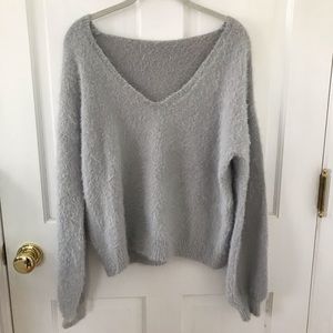 oversized fuzzy grey balloon sleeve sweater NWOT